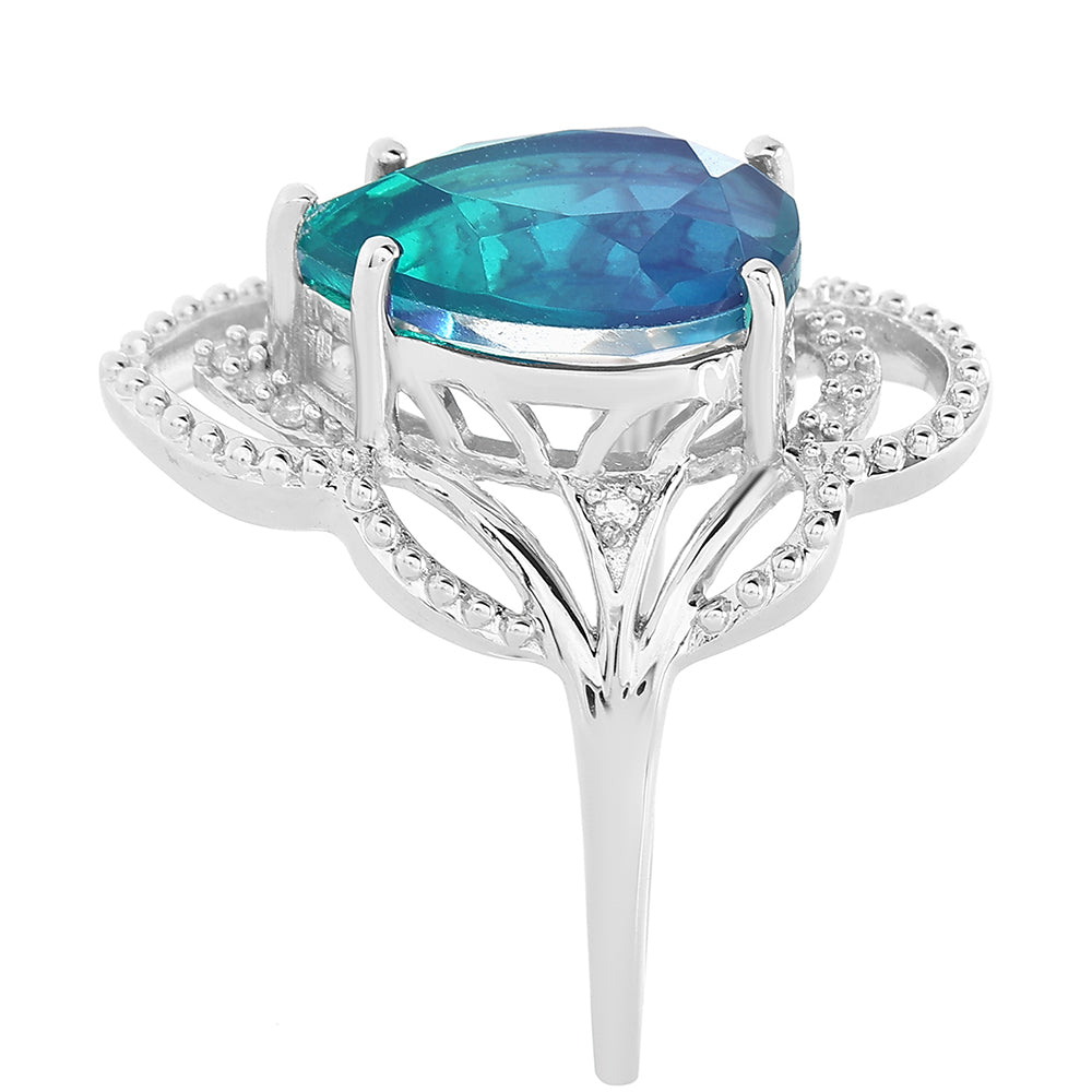 Anillo de Plata con Cuarzo Pavo Real y Topacio Blanco