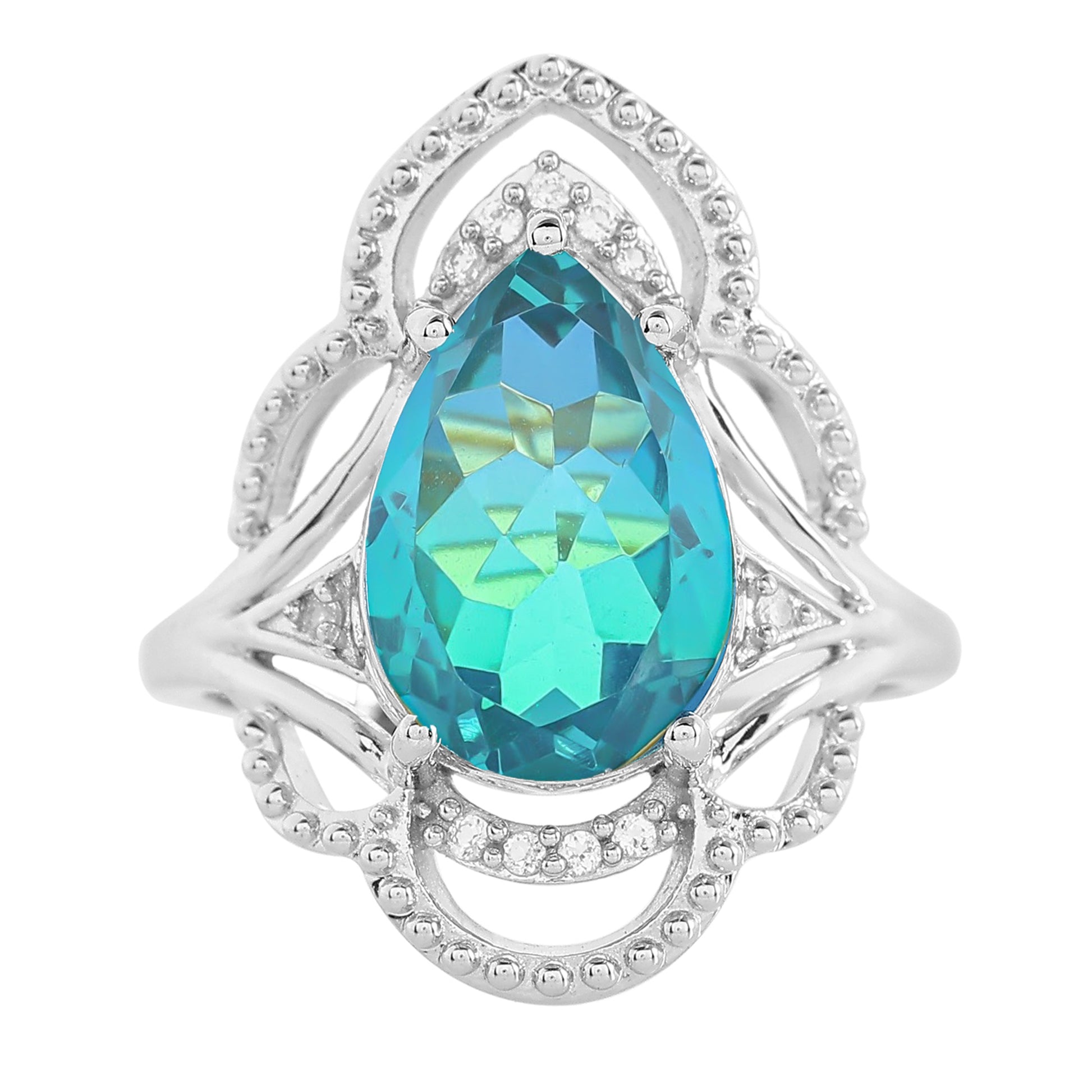 Anillo de Plata con Cuarzo Pavo Real y Topacio Blanco 8 