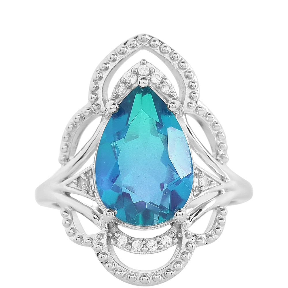 Anillo de Plata con Cuarzo Pavo Real y Topacio Blanco 1 