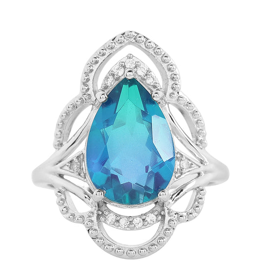 Anillo de Plata con Cuarzo Pavo Real y Topacio Blanco