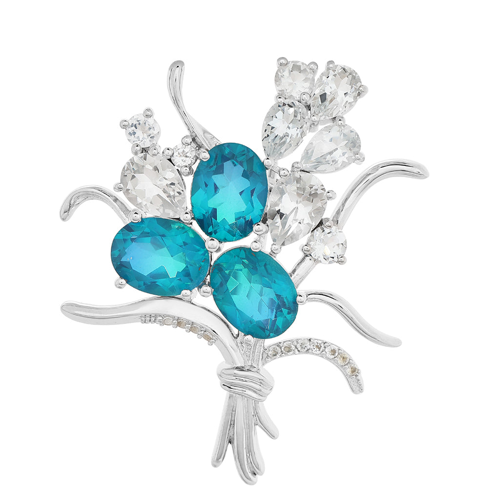 Broche de Plata con Cuarzo Pavo Real y Topacio Blanco