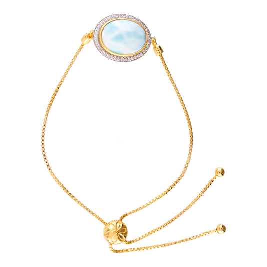 Pulsera de Plata Bañada en Oro con Larimar y Zircón natural