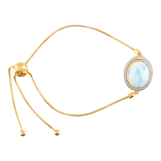 Pulsera de Plata Bañada en Oro con Larimar y Zircón natural