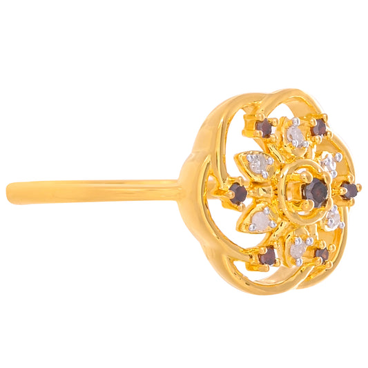 Anillo de Plata Bañada en Oro con Diamante Rojo y Diamante blanco