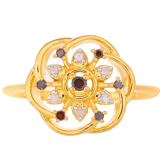 Anillo de Plata Bañada en Oro con Diamante Rojo y Diamante blanco