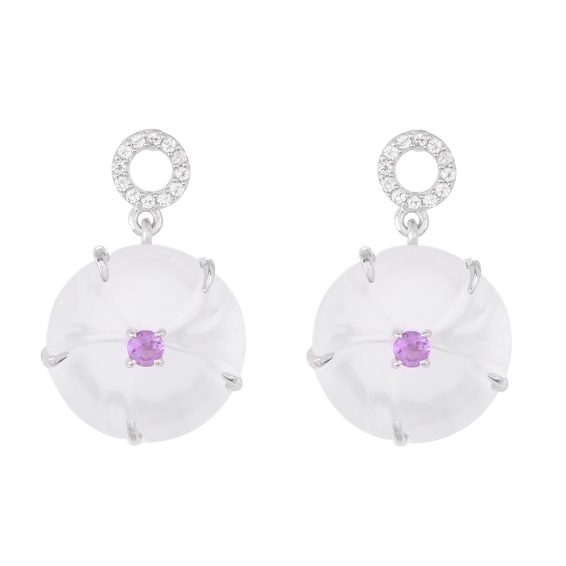 Pendientes de Plata con Cuarzo óptico y Amatista Rosa 1 