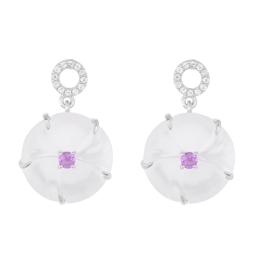 Pendientes de Plata con Cuarzo óptico y Amatista Rosa