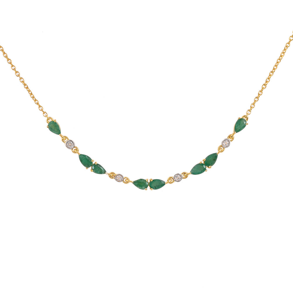 Collar de Plata Bañada en Oro con Esmeralda de Brasil y Topacio Blanco 1 