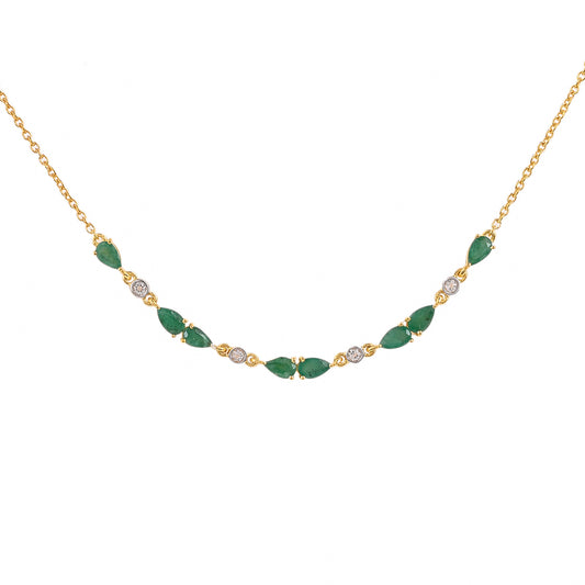 Collar de Plata Bañada en Oro con Esmeralda de Brasil y Topacio Blanco