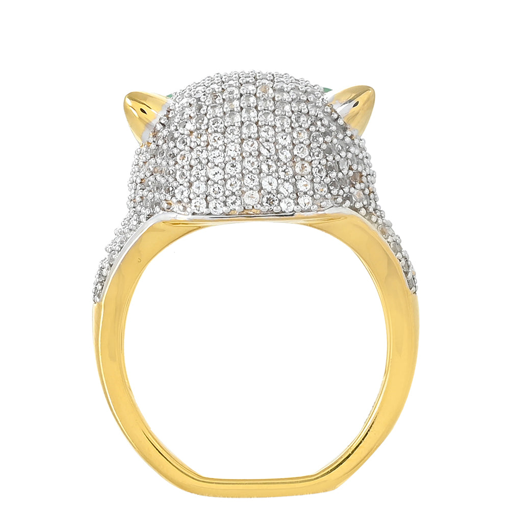 Anillo de Plata Bañada en Oro con Esmeralda de Brasil y Topacio Blanco 4 