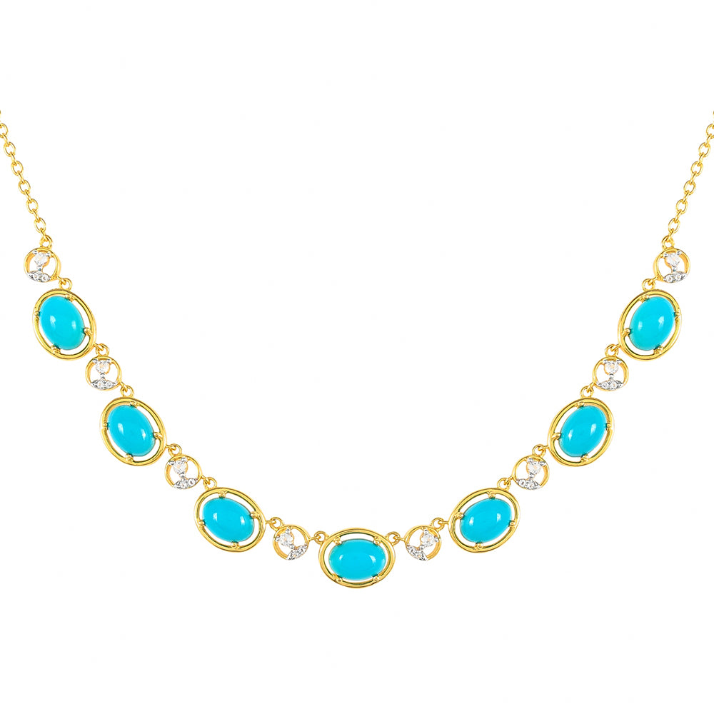 Collar de Plata Bañada en Oro con Turquesa Bella Durmiente y Topacio Blanco