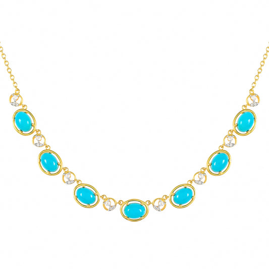 Collar de Plata Bañada en Oro con Turquesa Bella Durmiente y Topacio Blanco