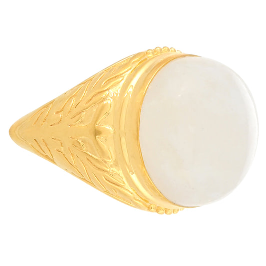 Anillo de Plata Bañada en Oro con Piedra Lunar Arco Iris