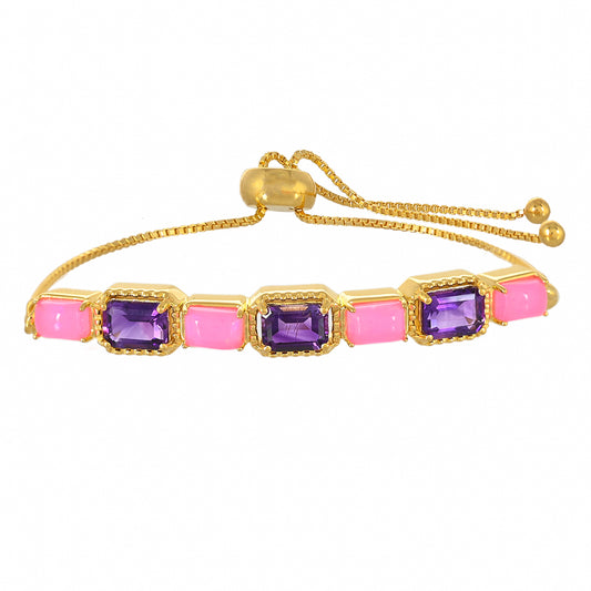 Pulsera de Plata Bañada en Oro con Amatista de Marruecos y Ópalo Rosa Neón de Etiopía
