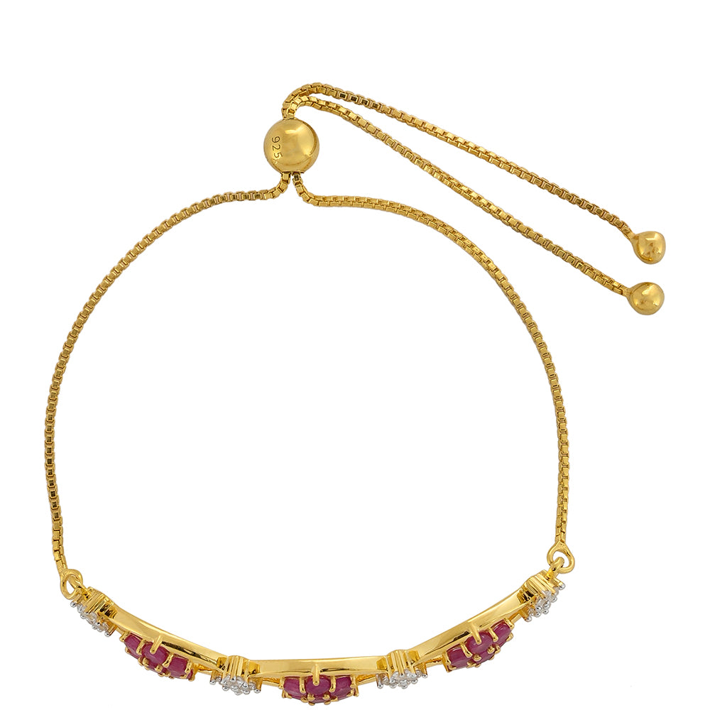 Pulsera de Plata Bañada en Oro con Rubí de Tailandia y Topacio Blanco 2 