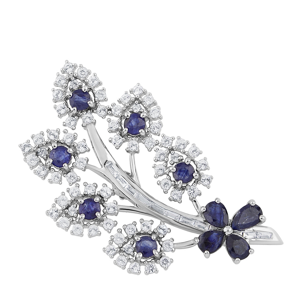 Broche de Plata con Zafiro Azul y Topacio Blanco