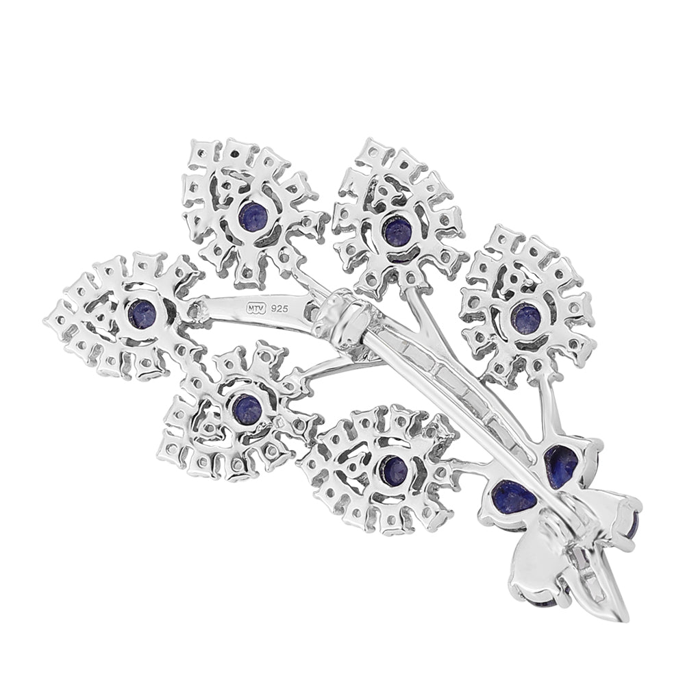 Broche de Plata con Zafiro Azul y Topacio Blanco