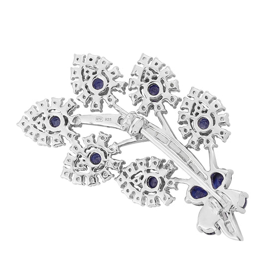 Broche de Plata con Zafiro Azul y Topacio Blanco