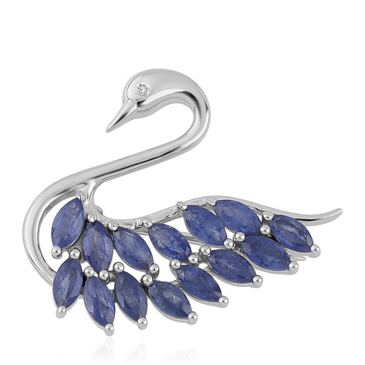 Broche de Plata con Zafiro Azul y Topacio Blanco