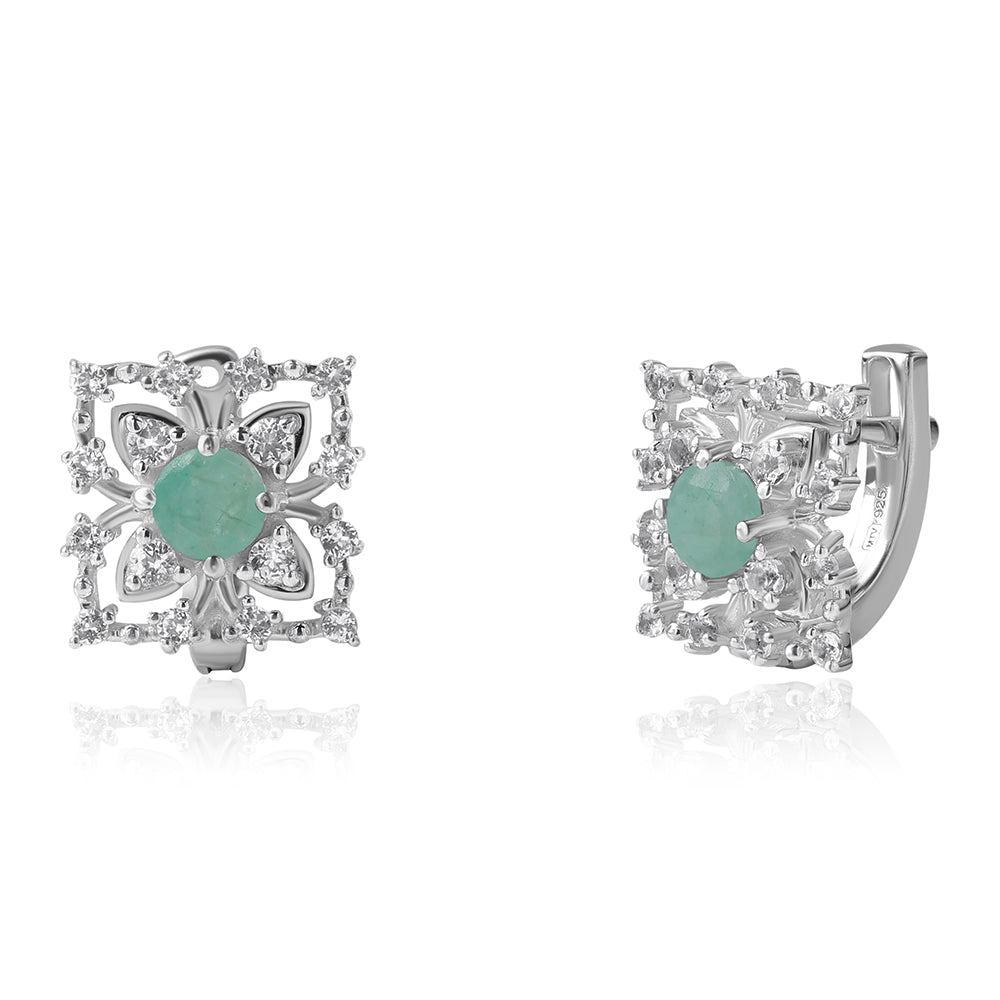 Pendientes de Plata con Esmeralda de Brasil y Topacio Blanco