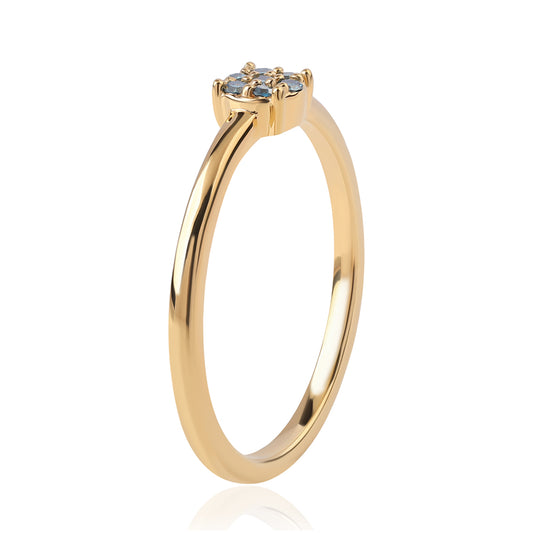Anillo de Plata Bañada en Oro con Diamante Azul