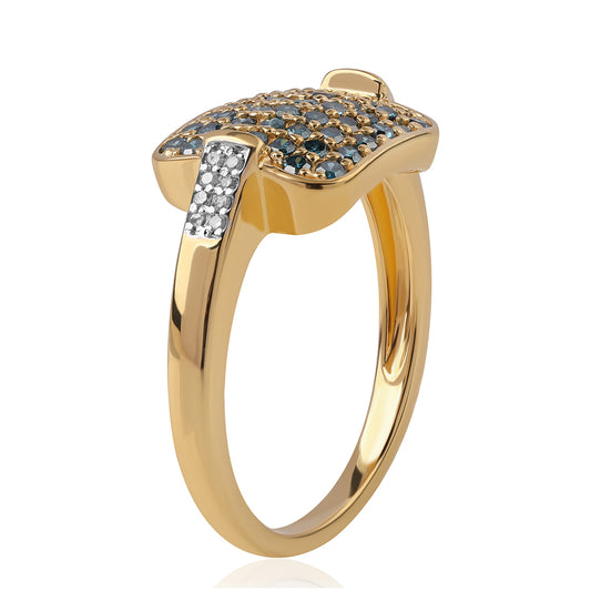 Anillo de Plata Bañada en Oro con Diamante Azul y Diamante blanco