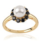 Anillo de Plata Bañada en Oro con Espinela Negra y Perla blanca de agua dulce