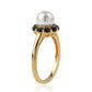 Anillo de Plata Bañada en Oro con Espinela Negra y Perla blanca de agua dulce