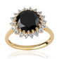 Anillo de Plata Bañada en Oro con Espinela Negra y Topacio Blanco