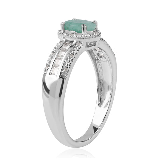 Anillo de Plata con Esmeralda de Brasil y Topacio Blanco