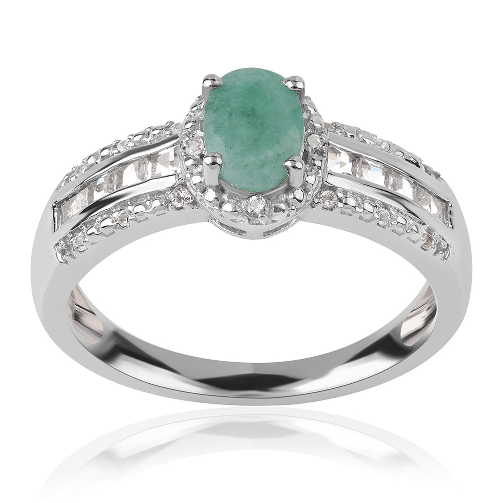 Anillo de Plata con Esmeralda de Brasil y Topacio Blanco 5 