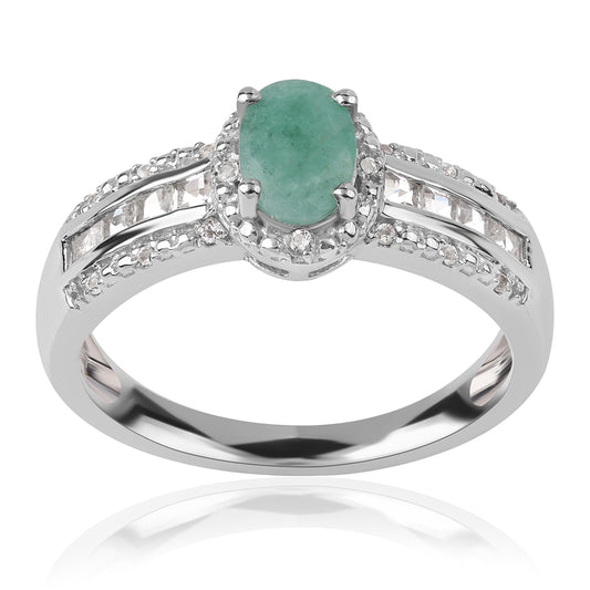 Anillo de Plata con Esmeralda de Brasil y Topacio Blanco