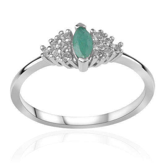 Anillo de Plata con Esmeralda de Brasil y Topacio Blanco