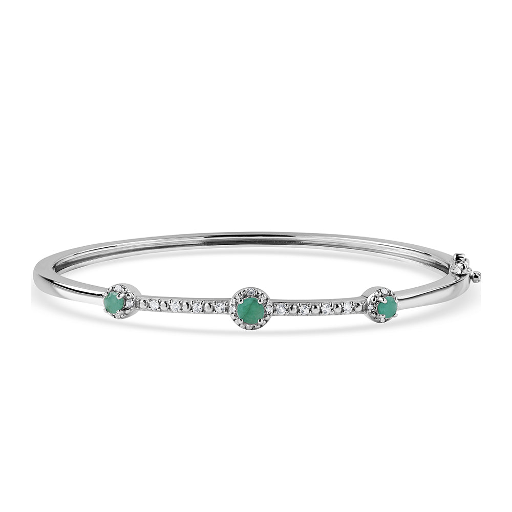 Pulsera de Plata con Esmeralda de Brasil y Topacio Blanco 1 