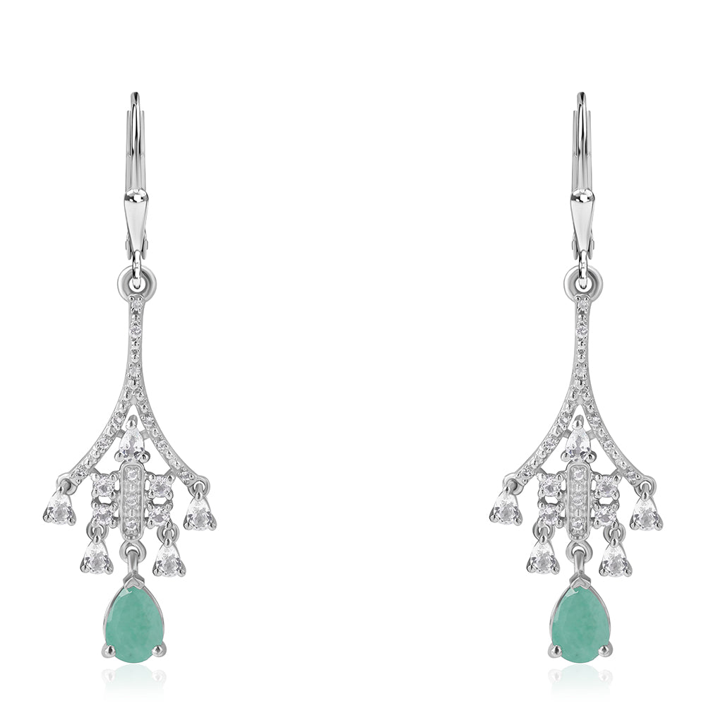 Pendientes de Plata con Esmeralda de Brasil y Topacio Blanco 1 