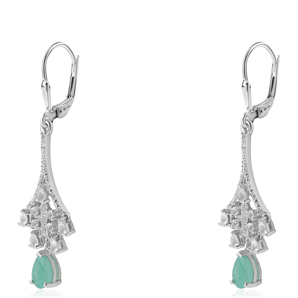 Pendientes de Plata con Esmeralda de Brasil y Topacio Blanco 2 