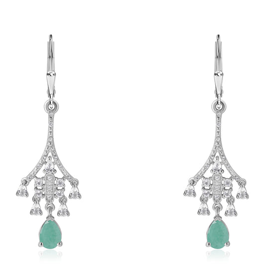 Pendientes de Plata con Esmeralda de Brasil y Topacio Blanco