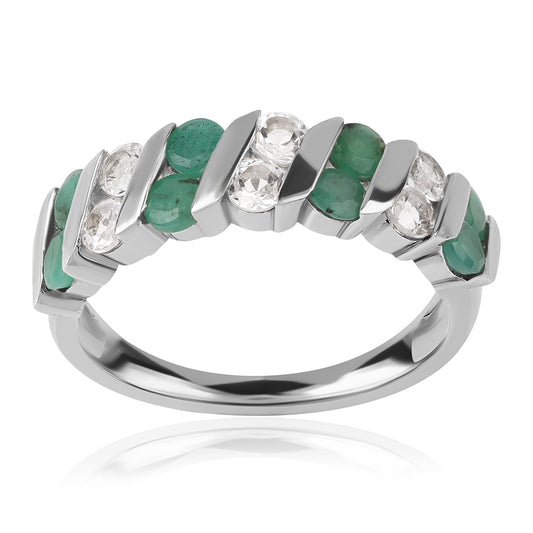 Anillo de Plata con Esmeralda de Brasil y Topacio Blanco