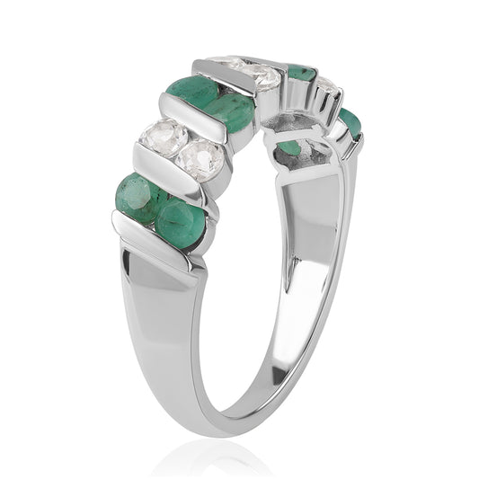 Anillo de Plata con Esmeralda de Brasil y Topacio Blanco