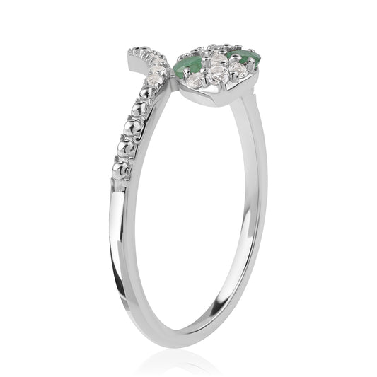 Anillo de Plata con Esmeralda de Brasil y Topacio Blanco