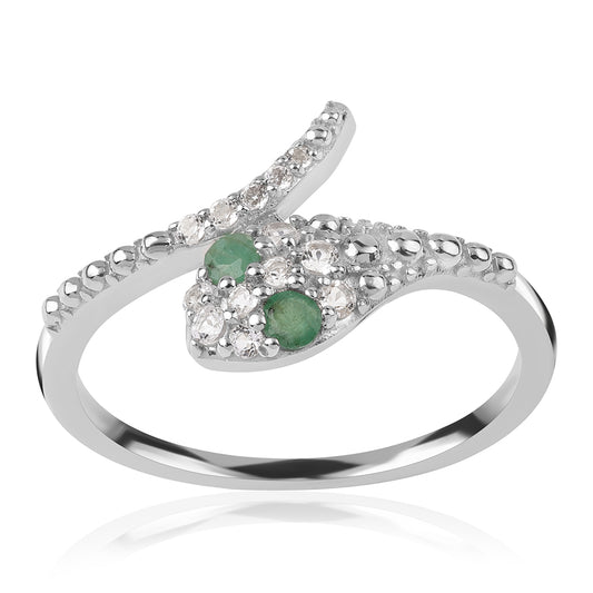 Anillo de Plata con Esmeralda de Brasil y Topacio Blanco