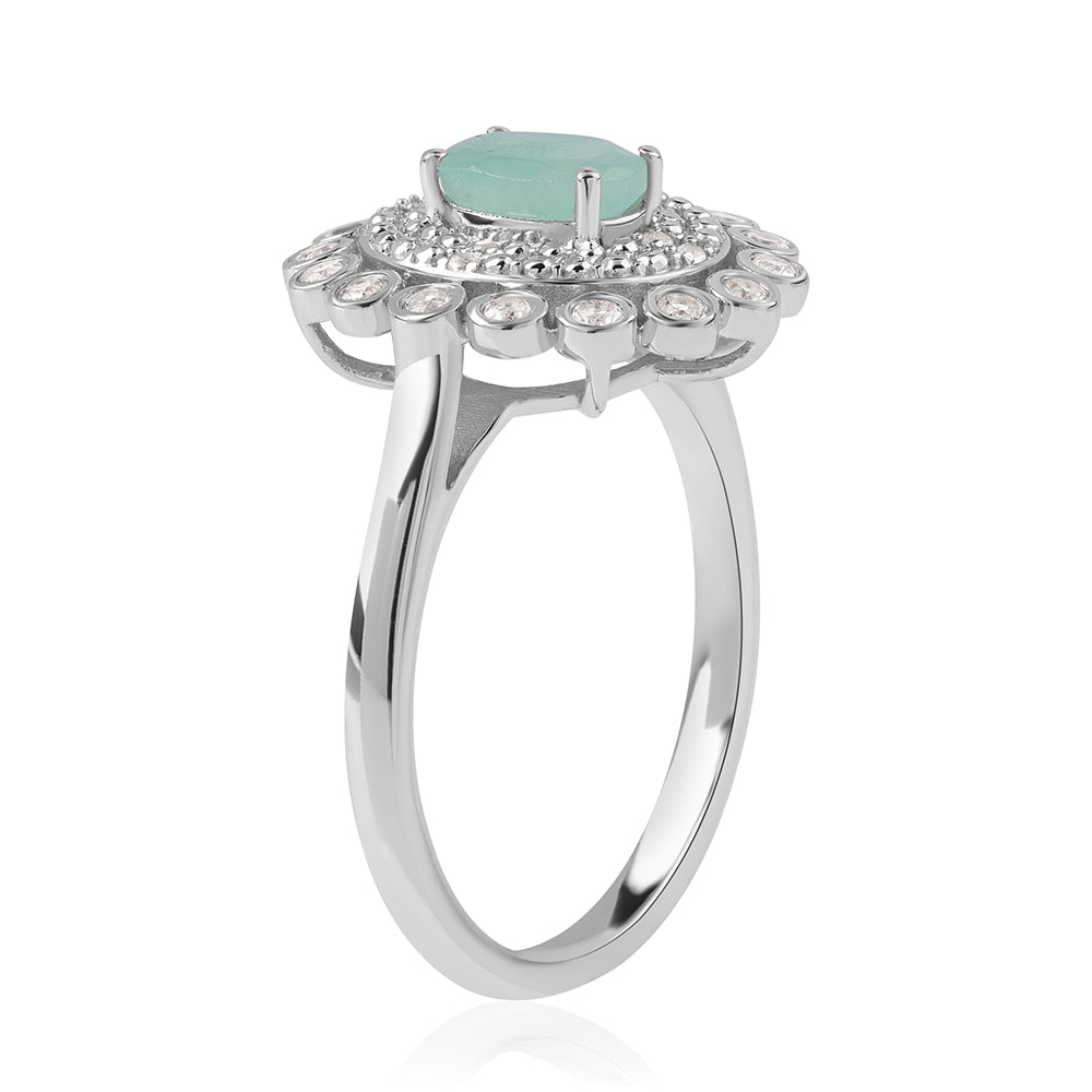 Anillo de Plata con Esmeralda de Brasil y Topacio Blanco 2 