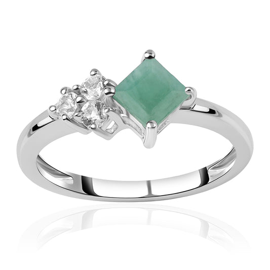 Anillo de Plata con Esmeralda de Brasil y Topacio Blanco