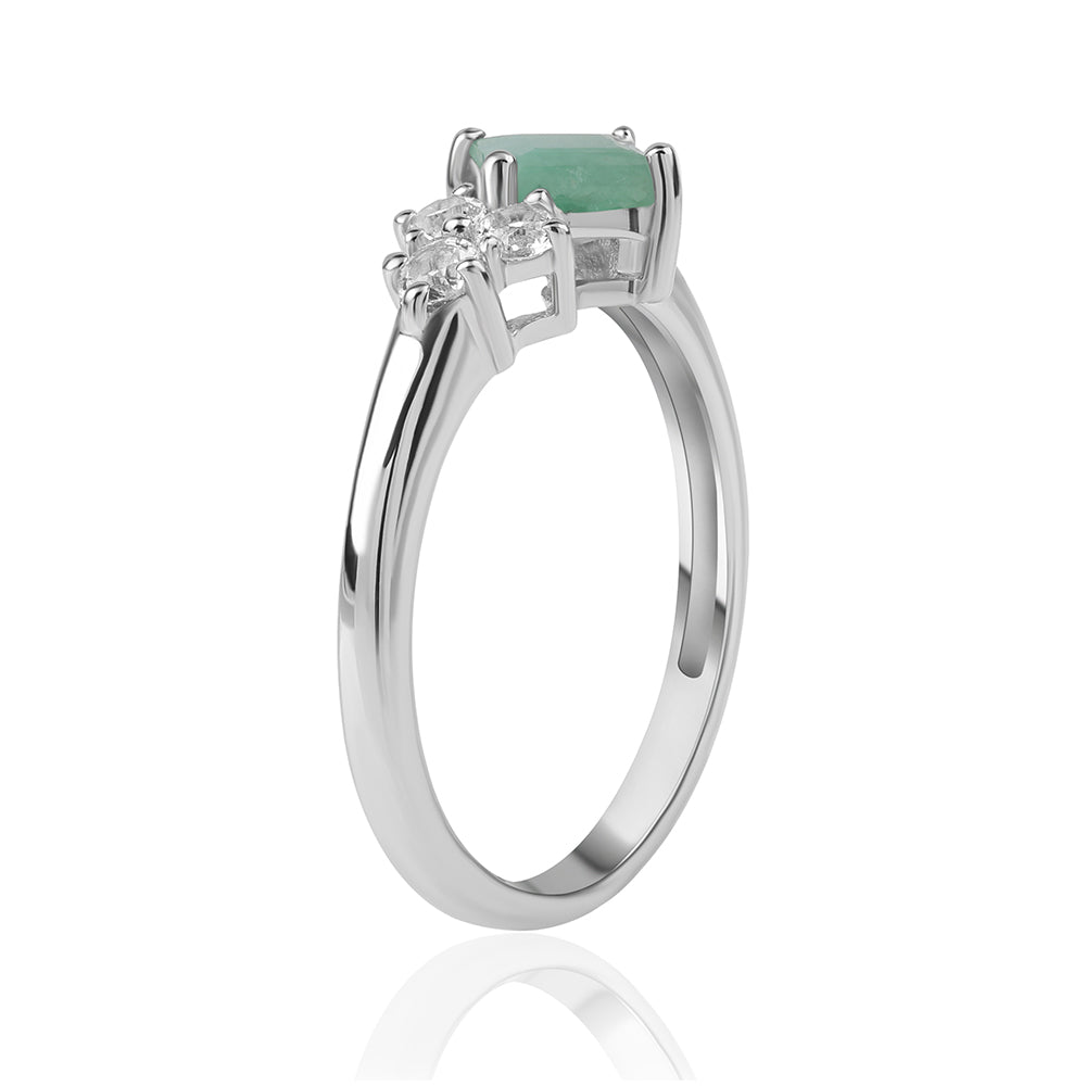 Anillo de Plata con Esmeralda de Brasil y Topacio Blanco 2 