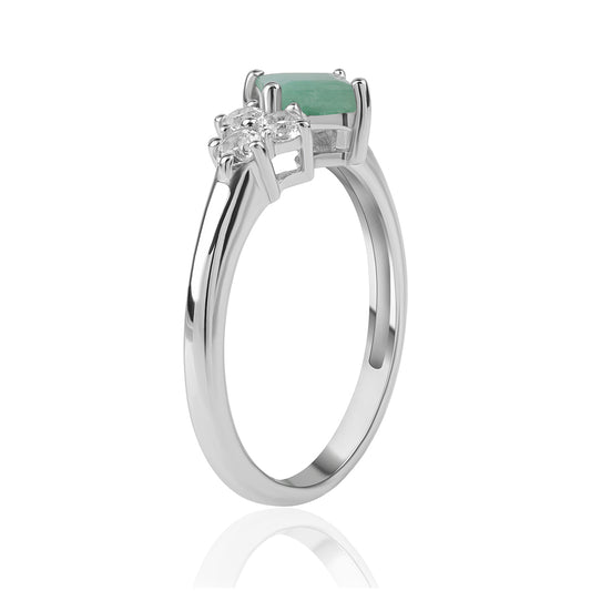 Anillo de Plata con Esmeralda de Brasil y Topacio Blanco