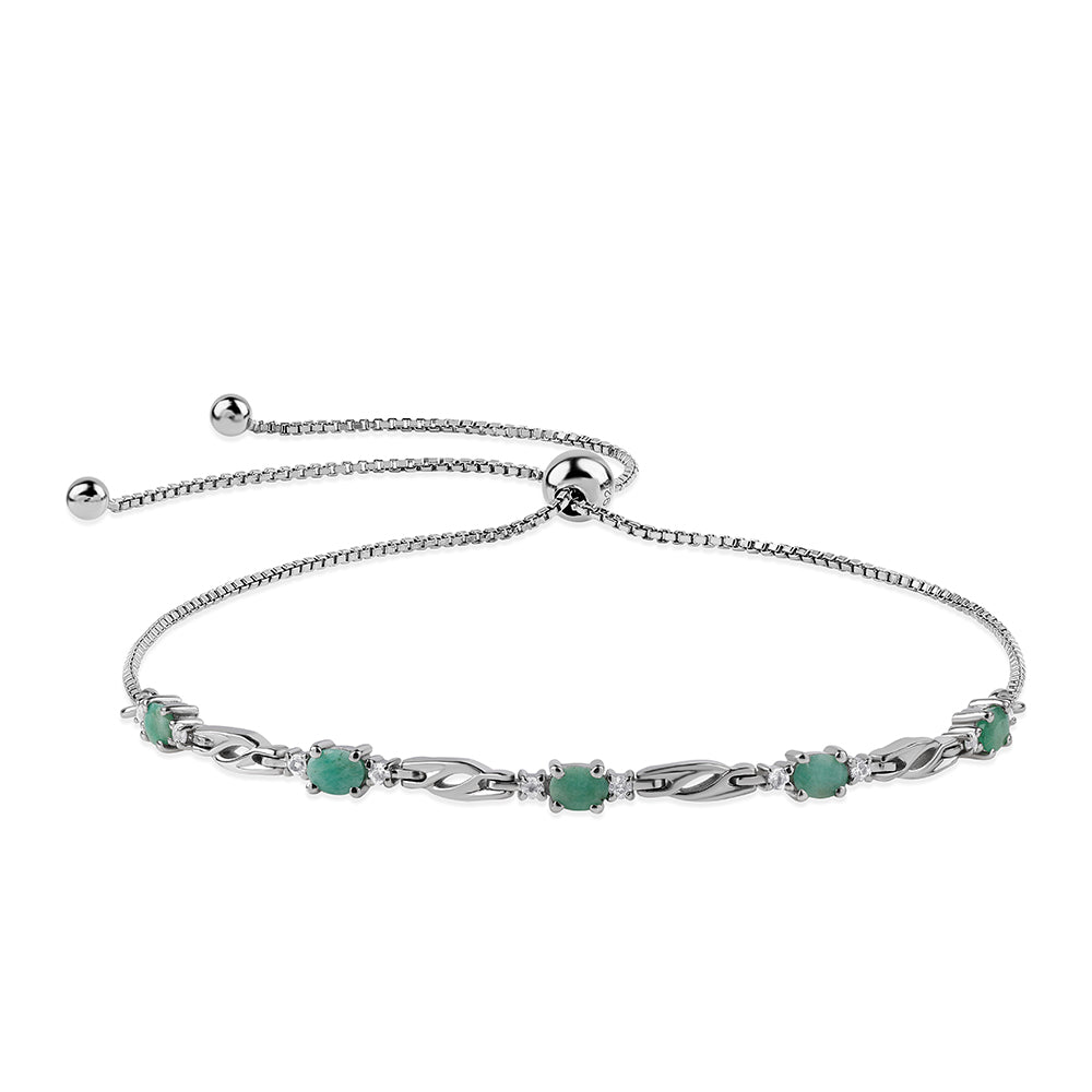 Pulsera de Plata con Esmeralda de Brasil y Topacio Blanco 1 