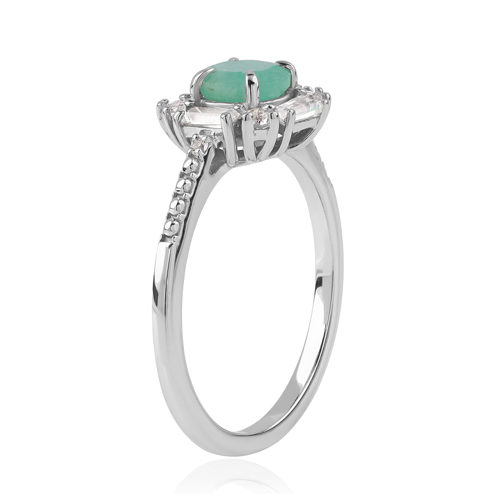 Anillo de Plata con Esmeralda de Brasil y Topacio Blanco 3 