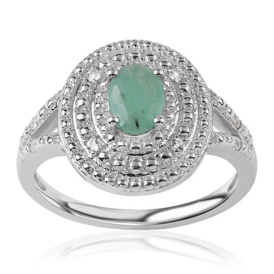 Anillo de Plata con Esmeralda de Brasil y Topacio Blanco