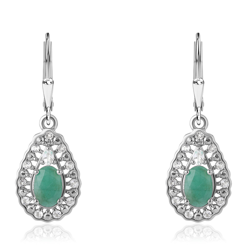 Pendientes de Plata con Esmeralda de Brasil y Topacio Blanco 1 