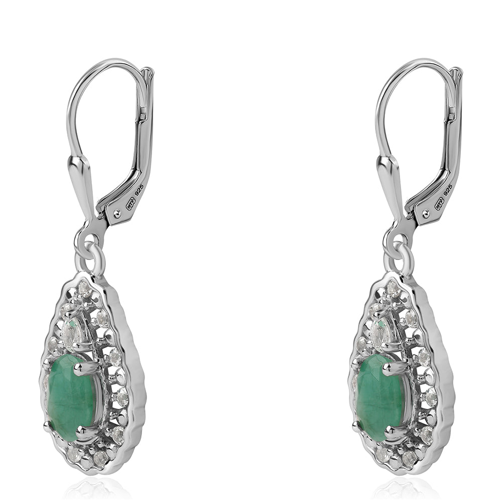 Pendientes de Plata con Esmeralda de Brasil y Topacio Blanco